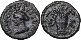 Domitian (81-96). AE Quadrans, 84-85 AD. IMP DOMIT AVG GERM. Draped bust of Ceres left, wearing wreath of grain-ears. / S-C. Basket of grain-ears. RIC...