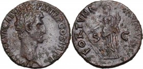 Nerva (96-98). AE As, 97 AD, Rome mint. IMP NERVA CAES AVG PM TR P COS III PP. Laureate head right. / FORTVNA AVGVST SC. Fortuna standing left, holdin...