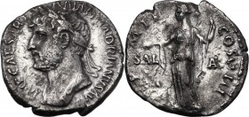 Hadrian (117-138). AR Denarius, 119-122 AD. IMP CAESAR TRAIAN HADRIANVS AVG. Laureate and cuirassed bust left. / P M TR P COS III SAL-AVG (in field). ...