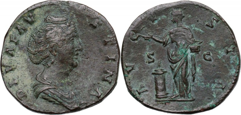 Faustina I, wife of Antoninus Pius (died 141 AD). AE Sestertius, Rome mint. DIVA...