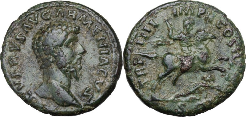 Lucius Verus (161-169). AE As, 163-164 AD. L VERVS AVG ARMENIACVS. Bare head rig...