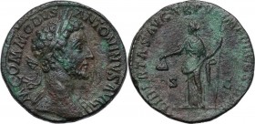 Commodus (177-192). AE Sestertius, 181 AD. M COMMODVS ANTONINVS AVG. Laureate head right. / LIBERTAS AVG TR P VI IMO IIII COS III PP SC. Libertas stan...