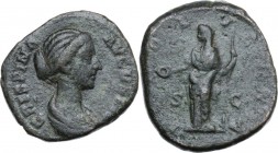 Crispina, wife of Commodus (died in 183 AD). AE Dupondius or As. Struck under Commodus, 178-182 AD. CRISPINA AVGVSTA. Draped bust right, hair coiled b...