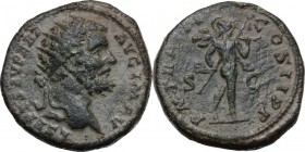 Septimius Severus (193-211). AE Dupondius, 195 AD. L SEPT SEV PERT AVG IMP V. Radiate head right. / PM TR P III COS II PP SC. Mars advancing right, ca...