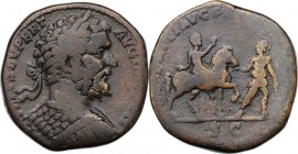 Septimius Severus (193-211). AE Sestertius, 196 AD. L SEPT SEV PERT AVG IM [P VIII]. Laureate and cuirassed bust right. / ADVENTVI AVG F[ELICISSIMO] S...