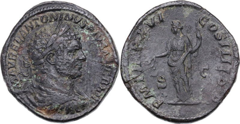 Caracalla (198-217). AE Sestertius, 213 AD. M AVREL ANTONINVS PIVS AVG BRIT. Lau...