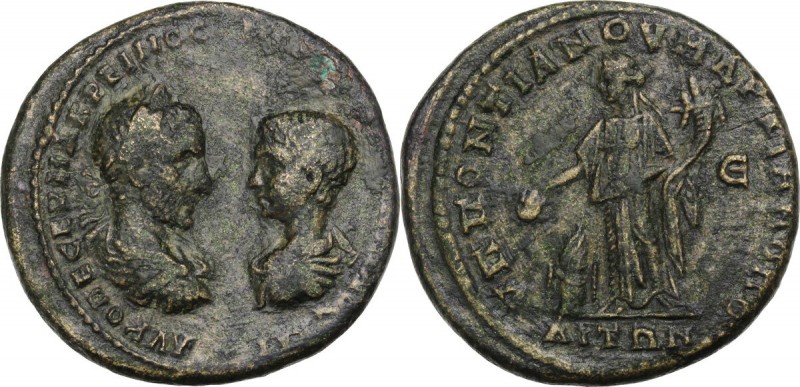 Macrinus and Diadumenian (217-218). AE 28mm. Marcianopolis mint, Moesia Inferior...