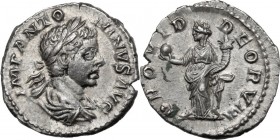 Elagabalus (218-222). AR Denarius, Rome mint. IMP ANTONINVS AVG. Laureate, draped and cuirassed bust right. / PROVID DEORVM. Providentia standing left...