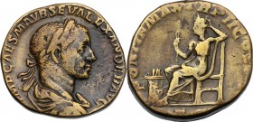 Severus Alexander (222-235). AE Sestertius, 223 AD. IMP CAES M AVR SEV ALEXANDER AVG. Laureate, draped and cuirassed bust right. / PONTIF MAX TR P II ...