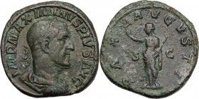Maximinus I (225-238). AE Sestertius, 236-237 AD. IMP MAXIMINVS PIVS AVG. Laureate, draped and cuirassed bust right. / PAX AVGVSTI SC. Pax standing le...