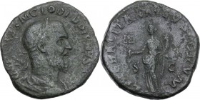 Pupienus (238 AD). AE Sestertius, Rome mint. IMP CAES M CLOD PVPIENVS AVG. Laureate, draped and cuirassed bust right. / LIBERALITAS AVGVSTORVM SC. Lib...