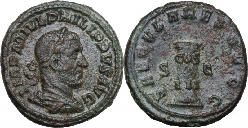 Philip I (244-249). AE As, 249 AD. IMP M IVL PHILIPPVS AVG. Laureate, draped and...