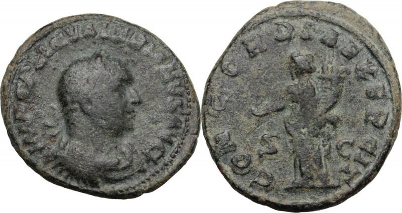 Valerian I (253-260). AE As, Rome mint. IMP C P LIC VALERIANVS AVG. Laureate, dr...