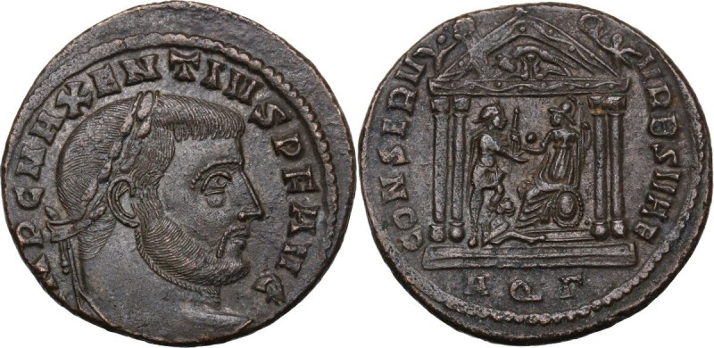 Maxentius (306-312). AE Follis, Aquileia mint, 307 AD. IMP C MAXENTIVS P F AVG. ...