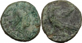 Ostrogothic Italy. Theoderic (493-526). AE 40 Nummi, Rome mint. INVICT-A ROMA. Helmeted and cuirassed bust of Roma right. / Eagle standing left, head ...
