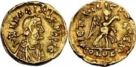 Uncertain Germanic Tribes (?) Early to Mid 6th century AD. AV Tremissis, imitating Anastasius I (491-518). Blundered legend: DN ANA[ ] IN[ ] P AVG. Di...