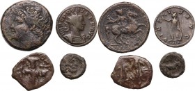 Greek World. Multiple lot of four (4) AE/BI coins. Including Hieron II AE. AE/BI. F:About VF.