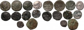 Greek Italy and Roman Republic. Multiple lot of ten (10) coins: three (3) AR (but one fourrée) and seven (7) AE. AR/AE. Fair:F.