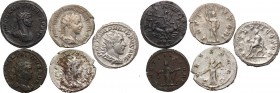 The Roman Empire. Multiple lot of five (5) AR/BI Antoninianii: Gordian III, Philip I, Gallienus, Tacitus and Probus. AR/BI. F:Good VF.