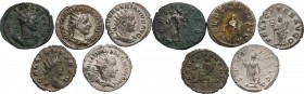 The Roman Empire. Multiple lot of five (5) AR/BI Antoninianii: Herennius Etruscus, Trebonianus Gallus, Valerian, Gallienus and Probus. AR/BI. Good F:G...
