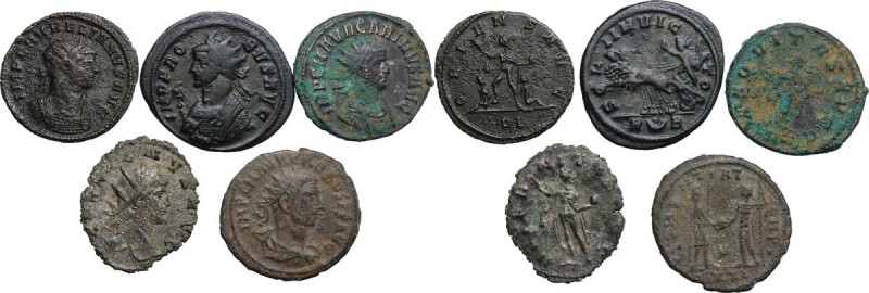 The Roman Empire. Multiple lot of five (5) BI Antoniniani: Gallienus, Aurelian, ...