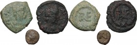 Ostrogothic Italy. Multiple lot of three (3) AE coins of Ravenna mint, c. mid-6th century AD: AE Decanummium FELIX RAVENNA (2) and AE 2.5 Nummi of Jus...