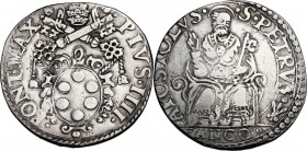 Ancona. Pio IV (1559-1565), Gian Angelo de' Medici. Testone. Ser. 194; M. 50; Berm. 1072. AG. 8.68 g. 29.00 mm. BB.