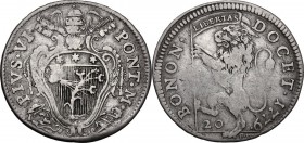 Bologna. Pio VI (1775-1799), Giovanni Angelo Braschi. Lira 1779. CNI 87; M. 218a; Berm. 3052. AG. 5.06 g. 27.70 mm. BB/qBB.