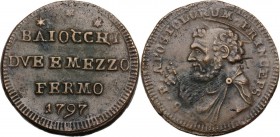 Fermo. Pio VI (1775-1799), Giovanni Angelo Braschi. Sampietrino da due baiocchi e mezzo 1797. CNI 18; M. 322a. ; Berm. 3094. AE. 12.38 g. 29.70 mm. Be...