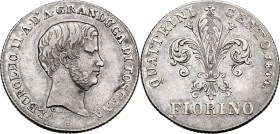 Firenze. Leopoldo II di Lorena (1824-1859). Fiorino 1844. CNI 81; Pag. 134; MIR (Firenze) 453/2. AG. 24.00 mm. R. BB/Bel BB.