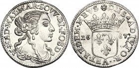 Fosdinovo. Maria Maddalena Centurioni (1663-1669), moglie di Pasquale Malaspina. Luigino 1667. CNI 3; Camm. 71. AG. 2.36 g. 21.00 mm. SPL.