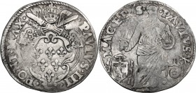 Macerata. Paolo III (1534-1549), Alessandro Farnese. Giulio. CNI 34; M. 144; Berm. 949a. AG. 3.06 g. 28.00 mm. R. Tondello leggermente ondulato. qBB.