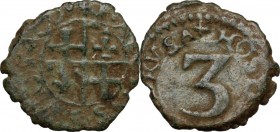 Malta. Alof de Wignacourt (1601-1622). 3 Piccioli. Restelli-Sammut tav. XXIII, 11. AE. 1.59 g. 16.50 mm. BB+.
