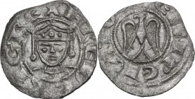 Messina. Enrico VI di Svevia (1194-1197) con il figlio Federico (1196). Denaro, 1196-1197. Sp. 32 var; Travaini 1993, 8 var; D'Andrea 51. AG. 0.66 g. ...