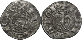 Messina. Enrico VI di Svevia (1194-1197) con il figlio Federico (1196). Denaro, 1196-1197. Sp. 32 var; Travaini 1993, 8 var; D'Andrea 51. AG. 0.84 g. ...