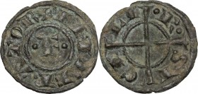 Messina o Brindisi. Federico II di Svevia (1197-1250). Quarto di denaro, 1221. Sp. 111; Travaini 1993, 24a; D'Andrea 117. MI. 0.25 g. 12.50 mm. R. Rar...