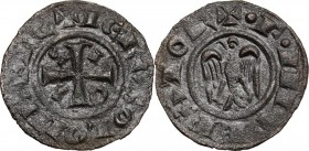 Messina. Federico II di Svevia (1197-1250). Denaro, c. 1228. Sp. 114; Travaini 1993, 29; D'Andrea 125. MI. 0.78 g. 17.50 mm. BB/BB+.