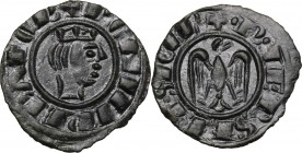 Messina o Brindisi. Federico II di Svevia (1197-1250). Mezzo denaro, c. 1243. Sp. 126; Travaini 1993, 36a; D'Andrea 165. MI. 0.36 g. 14.00 mm. RR. Alt...