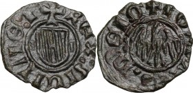 Messina. Giovanni d'Aragona (1458-1479). Denaro. Sp. 127; MIR (Sicilia) 233/2. MI. 0.76 g. 15.50 mm. SPL.