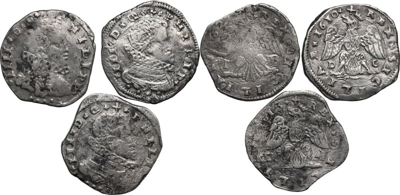 Messina. Filippo III (1598-1621). Lotto di due (2) monete da 4 tarì 1610 e 1613,...
