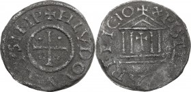 Milano. Ludovico II il Giovane, Re d'Italia (855-875). Denaro. CNI 16 var; MIR (Milano) 9. AG. 1.30 g. 19.00 mm. R. Variante con croce latina all'inte...