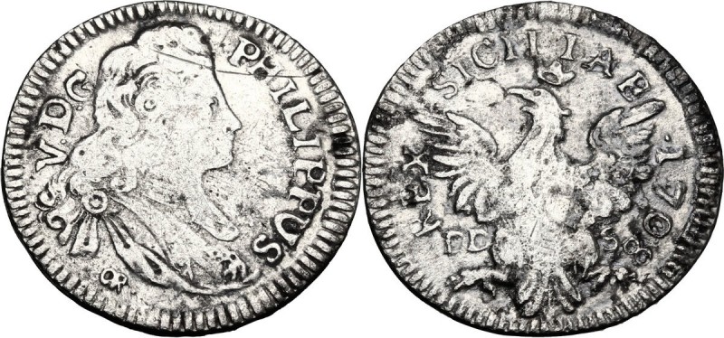 Palermo. Filippo V di Spagna (1701-1713). Tarì 1708. Sp. 15/16; MIR (Sicilia) 50...