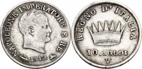 Venezia. Napoleone I (1805-1814) Imperatore di Francia e Re d'Italia. 10 soldi 1812. Pag. 26; Mont. 41. AG. 18.00 mm. RR. qBB/BB+.