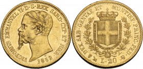 Vittorio Emanuele II (1849-1861). 20 lire 1852 Genova. Pag. 341; Mont. 7. AU. 21.00 mm. Bel BB.