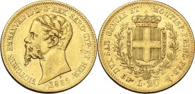 Vittorio Emanuele II (1861-1878). 20 Lire 1859 Torino. Pag. 355; Mont. 22; Fried. 1146. AU. 21.00 mm. BB/BB+.