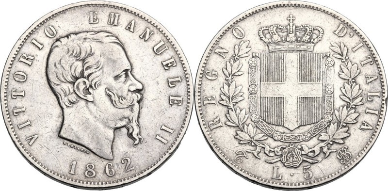 Vittorio Emanuele II (1861-1878). 5 Lire 1862 Torino. Pag. 484; Mont. 164. AG. 3...
