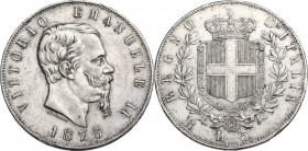 Vittorio Emanuele II (1861-1878). 5 Lire 1875 Roma. Pag. 500; Mont. 186. AG. 37.00 mm. NC. BB+.