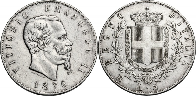 Vittorio Emanuele II (1861-1878). 5 Lire 1876 Roma. Pag. 501; Mont. 188. AG. 37....