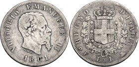 Vittorio Emanuele II (1861-1878). Lira 1861 Firenze. Pag. 510; Mont. 200. AG. 23.00 mm. R. MB+/qBB.