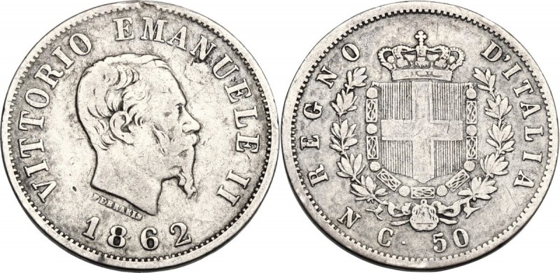 Vittorio Emanuele II (1861-1878). 50 Centesimi 1862 Napoli. Pag. 523; Mont. 213....